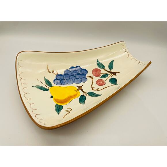 Stangl Pottery Vintage Ceramic Clay Curved Rectangle Footed Dish Fruit Pattern - Picture 2 of 9